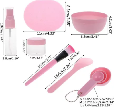 Picture of Retailcare Diy Facemask Mixing Tool Kit With Big Volume  Bowl Spatula Brush Spray Bottle Puff Soaking Bottle Gauges Pack Of 9 Pink - Black Head Remover