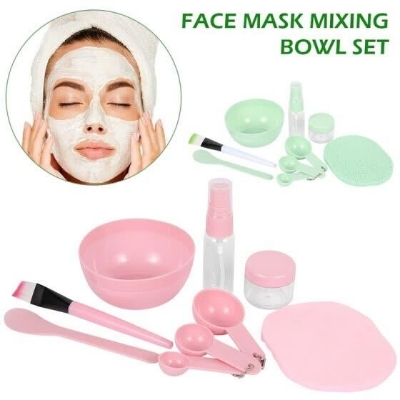 Picture of Retailcare Diy Facemask Mixing Tool Kit With Big Volume  Bowl Spatula Brush Spray Bottle Puff Soaking Bottle Gauges Pack Of 9 Pink - Black Head Remover