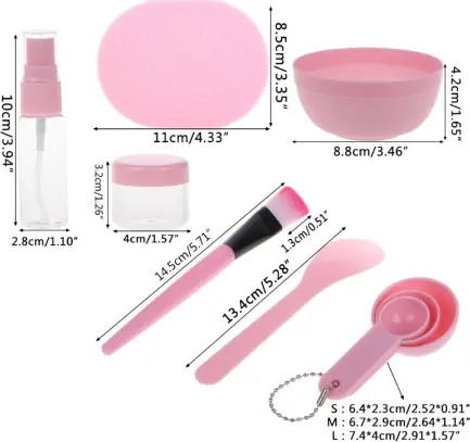 Picture of Retailcare Diy Facemask Mixing Tool Kit With Big Volume  Bowl Spatula Brush Spray Bottle Puff Soaking Bottle Gauges Pack Of 9 Pink - Black Head Remover