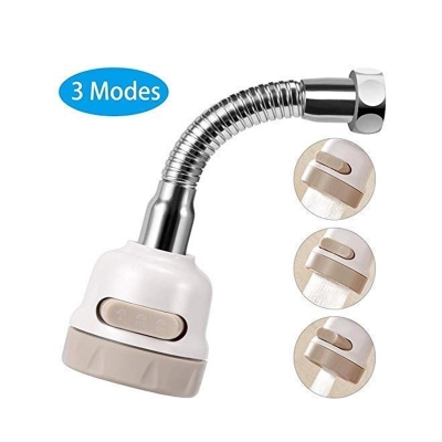 Picture of Water Saving Bubbler Nozzle for Faucet – 360° Rotating Spray Tap Head, Long White Swivel Adapter with 3 Modes, Stainless Steel + ABS, Internal Thread Filter, Suitable for Kitchen Sink or Bathroom Faucet.-White