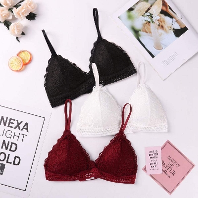 Picture of French Style Bralette Seamless Deep V Lace Bra Wireless Thin Underwear Sexy Lingerie Soft Bras For Women Girl Red