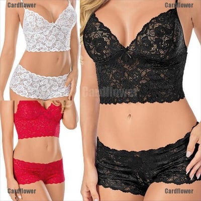 Picture of Sexy Bra and Panty New Design Hot Erotic Lace Babydoll Pajamas Exotic Wrapped Chest Open Bra Women Sexy Lingerie Black