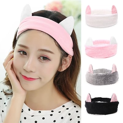 Picture of Cute Kitty Cat Ear Headband for Women and Girls – Soft Velvet Wash Face Hairband, Makeup and Spa Accessory