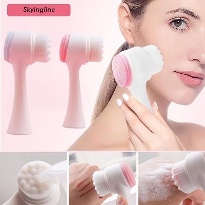 Picture of Face Manual Portable Cleaning Massage Brush Deep Cleansing Pores Skin Care Hot Double-sided Silicone Cleansing Tool PINK