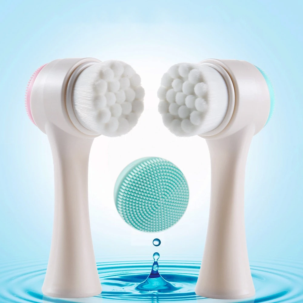 Picture of Face Manual Portable Cleaning Massage Brush Deep Cleansing Pores Skin Care Hot Double-sided Silicone Cleansing Tool PINK