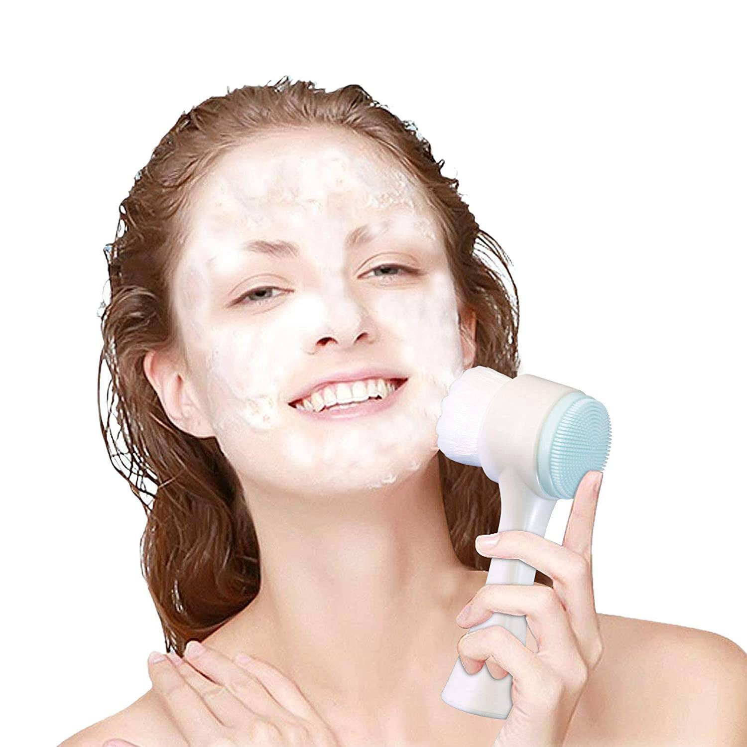 Picture of Face Manual Portable Cleaning Massage Brush Deep Cleansing Pores Skin Care Hot Double-sided Silicone Cleansing Tool PINK