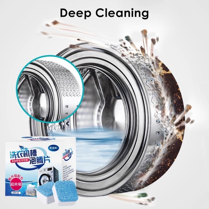 Picture of 12PCS Effervescent Washing Machine Cleaner Tablets – Powerful Deep Cleaning, Stain & Residue Removal, Ideal for Monthly Maintenance of Your Washer