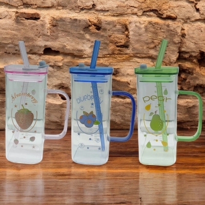Picture of Reusable & Durable Glass Sipper Tumbler – 400ml Borosilicate Glass Cup with Multi-Color Straw & Lid – Lightweight, Scratch Resistant & Microwave Safe – Perfect for Smoothies & Cold Beverages-Pink