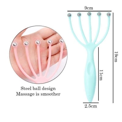 Picture of Retail Care Scalp massager Hand Held Claw Head Massager 5-Finger Stress Relief Steel Ball SPA Relax Hair Stimulator Durable(Blue)