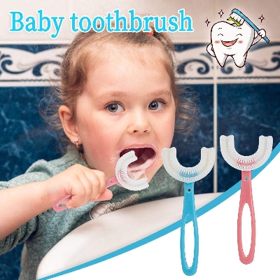 Picture of All Rounded Children Silicone U-shape Toothbrush Kids U Shaped Toothbrush For Kids 6-12 Years Old Teeth Cleaning Brushes (Blue)