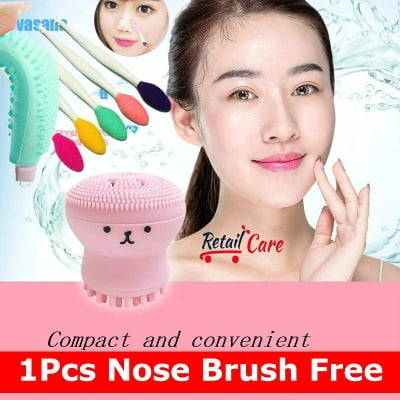 Picture of Facial Cleanser, Small Octopus Facial Cleansing Brush Pawfect Face Scrubber  3-in-1 Cute Silicone Pore Cleanser, Exfoliator, and Massager With Sponge  Korean Skincare Tool + 1pcs Nose Brush
