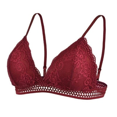 Picture of French Style Bralette Seamless Deep V Lace Bra Wireless Thin Underwear Sexy Lingerie Soft Bras For Women (DEEP RED) - Bra  S