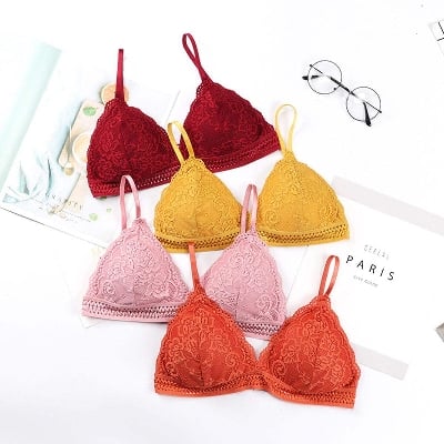 Picture of French Style Bralette Seamless Deep V Lace Bra Wireless Thin Underwear Sexy Lingerie Soft Bras For Women (ORANGE) - Bra  S