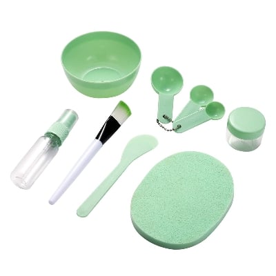 Picture of Retailcare Diy Facemask Mixing Tool Kit With Big Volume  Bowl Spatula Brush Spray Bottle Puff Soaking Bottle Gauges Pack Of 9 (Green) - Black Head Remover