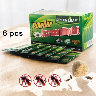 Picture of Powerful Cockroach Extermination Powder | Green Leaf Pest Control | 6 Bags (5g Each) | Covers 150-200 sqm | Fast-Acting & Long-Lasting | Best for Kitchens, Bathrooms & Storage Areas-Green