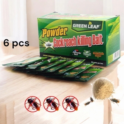 Picture of Powerful Cockroach Extermination Powder | Green Leaf Pest Control | 6 Bags (5g Each) | Covers 150-200 sqm | Fast-Acting & Long-Lasting | Best for Kitchens, Bathrooms & Storage Areas-Green