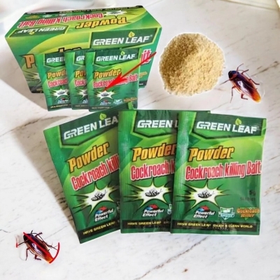 Picture of Powerful Cockroach Killer Powder | Green Leaf Pest Control | 3 Bags (5g Each) | Fast-Acting Roach Bait | Covers 150-200 sqm | Non-Toxic & Safe for Indoor Use | Best Roach Repellent-Green