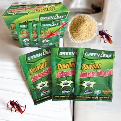 Picture of Powerful Cockroach Killer Powder | Green Leaf Pest Control | 3 Bags (5g Each) | Fast-Acting Roach Bait | Covers 150-200 sqm | Non-Toxic & Safe for Indoor Use | Best Roach Repellent-Green