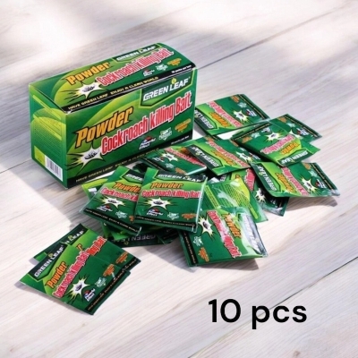 Picture of Powerful Cockroach Killer Powder | Green Leaf 10-Pack Bait | 5g Each | Covers 150-200 sqm | Long-Lasting Pest Control | Best for Kitchens, Bathrooms & Storage Areas-Green