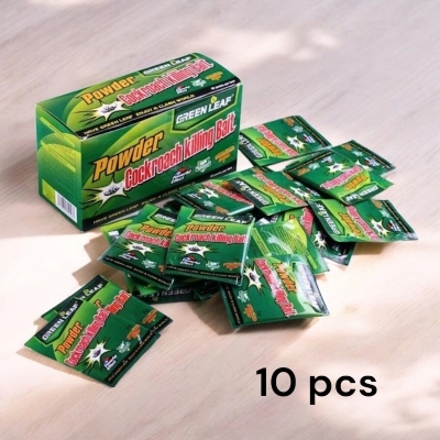 Picture of Powerful Cockroach Killer Powder | Green Leaf 10-Pack Bait | 5g Each | Covers 150-200 sqm | Long-Lasting Pest Control | Best for Kitchens, Bathrooms & Storage Areas-Green