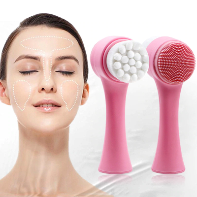 Picture of THi 2 in 1 Facial Cleansing Brush Double Sided Manual Face Cleansing Brush for Deep Cleansing, Face Exfoliator Skin Care Massage - Gentle Exfoliating (PINK)
