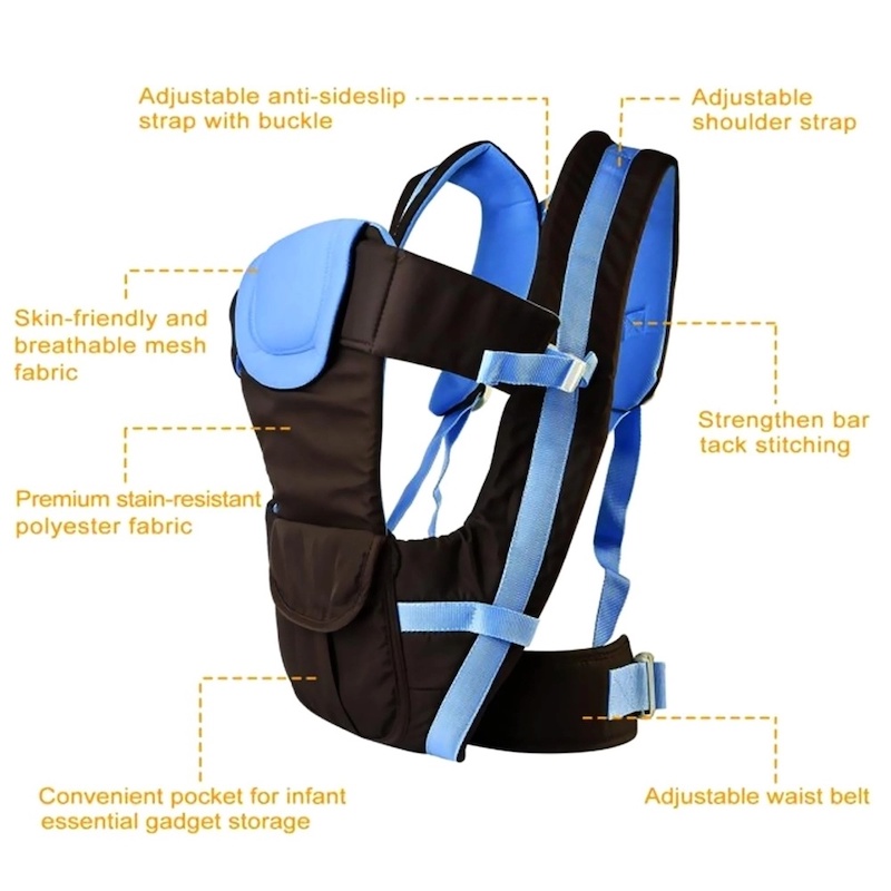Picture of Adjustable Baby Carrier for 0-3 Years, 4 Carrying Modes, Padded Straps, Breathable Fabric, and Sun Canopy – Lightweight, Foldable, and Ideal for Hiking, Travel, or Daily Use-Multicolor