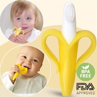 Picture of Baby Teether Toys BPA Banana Teething Ring Silicone Chew Dental Care Toothbrush Nursing Beads Gift For Infant