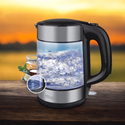 Picture of 1.8L Glass Electric Kettle – Blue LED Light, Automatic Power-Off, 1850-2200W, 220V, 50Hz, Durable Glass Teapot for Kitchens, Large Capacity Water Boiler in Multiple Color Options (1 Pc)-Multicolor