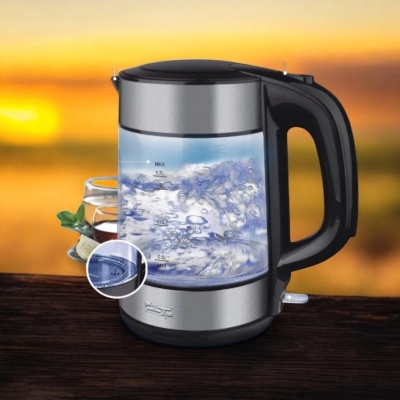 Picture of 1.8L Glass Electric Kettle – Blue LED Light, Automatic Power-Off, 1850-2200W, 220V, 50Hz, Durable Glass Teapot for Kitchens, Large Capacity Water Boiler in Multiple Color Options (1 Pc)-Multicolor