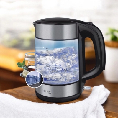 Picture of 1.8L Glass Electric Kettle – Blue LED Light, Automatic Power-Off, 1850-2200W, 220V, 50Hz, Durable Glass Teapot for Kitchens, Large Capacity Water Boiler in Multiple Color Options (1 Pc)-Multicolor
