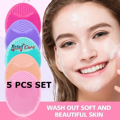 Picture of Face Scrubber,5 Pack Soft Silicone Scrubbies Facial Cleansing Pad Face Exfoliator Face Scrub Face Brush Silicone Scrubby for Massage Pore Cleansing Blackhead Removing Exfoliating,Cool Gift for Girl