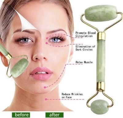 Picture of Jade Roller, Face Roller, Facial Beauty Roller Skin Care Tools, Quartz Massager for Face, Eyes, Neck, Body Muscle Relaxing and Relieve Fine Lines and Wrinkles