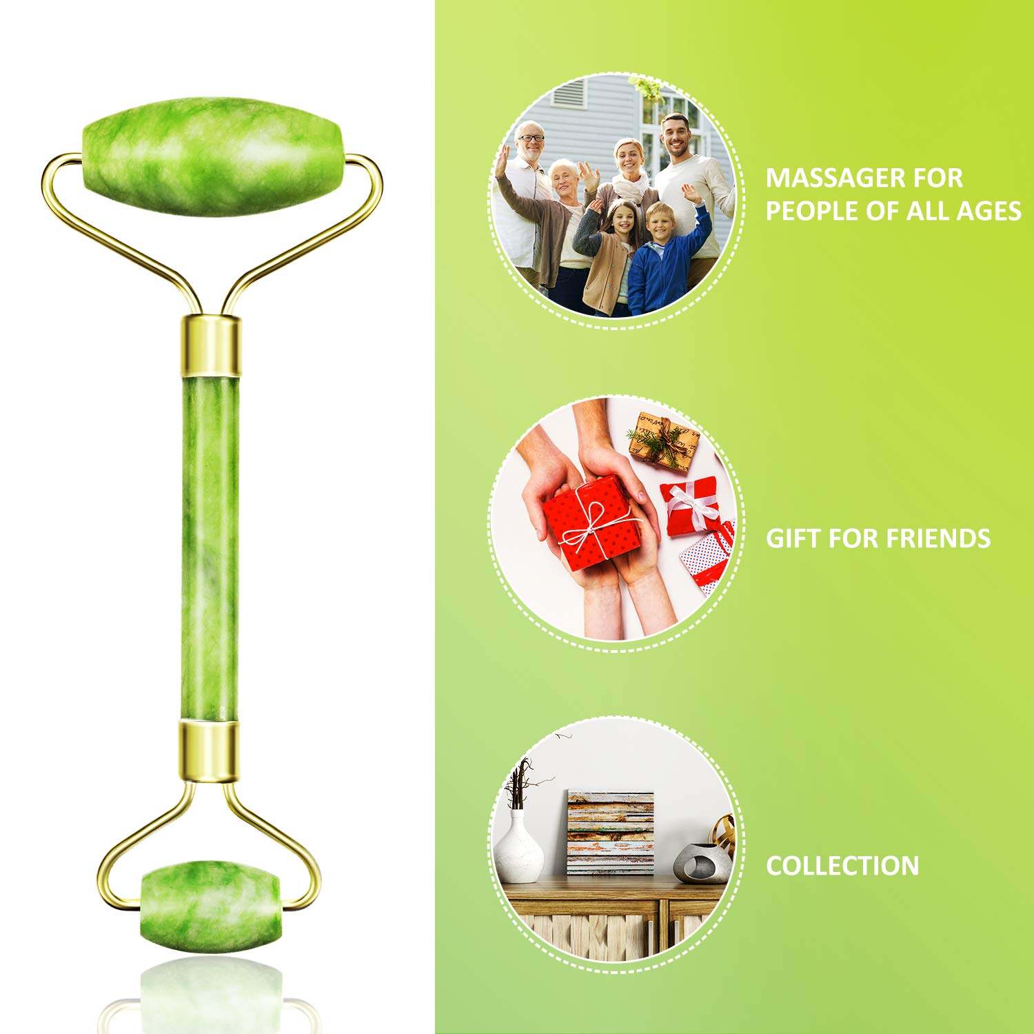 Picture of Jade Roller, Face Roller, Facial Beauty Roller Skin Care Tools, Quartz Massager for Face, Eyes, Neck, Body Muscle Relaxing and Relieve Fine Lines and Wrinkles
