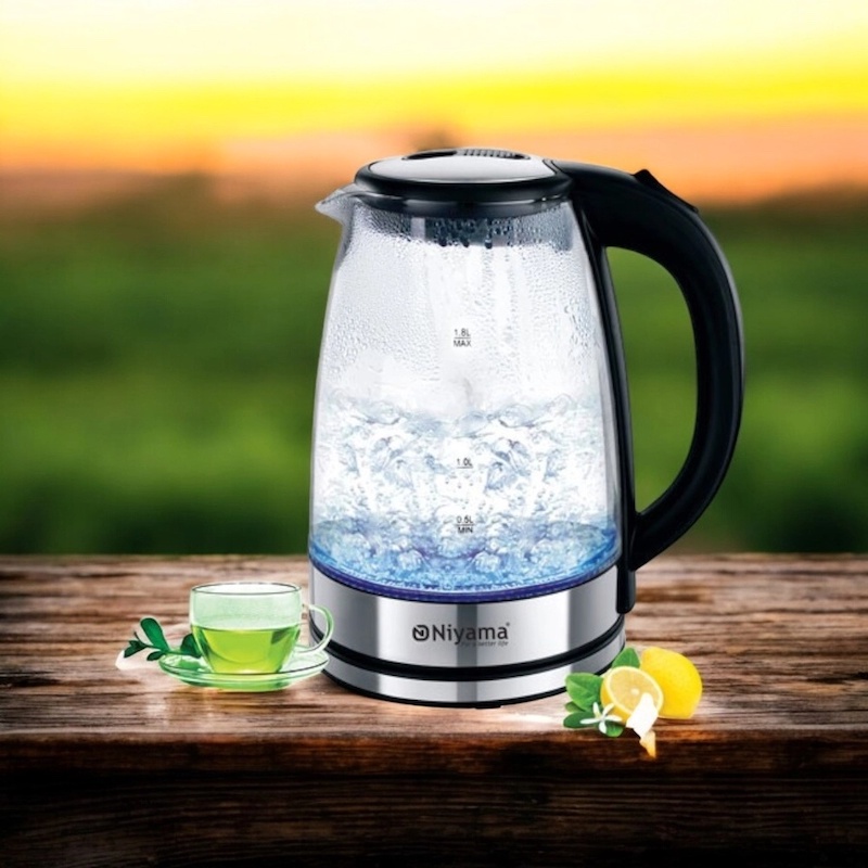 Picture of Glass Electric Tea Kettle 1.8L, 1500W LED Light Design, BPA-Free with Stainless Steel Base, Auto Shut-Off & Boil-Dry Protection, Cordless Portable Water Boiler, Multiple Colors, 220V 50Hz for Fast Boiling.-Multicolor