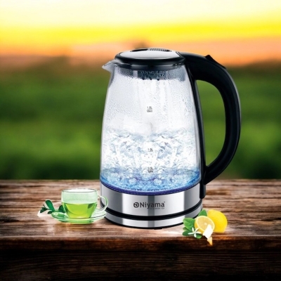 Picture of Glass Electric Tea Kettle 1.8L, 1500W LED Light Design, BPA-Free with Stainless Steel Base, Auto Shut-Off & Boil-Dry Protection, Cordless Portable Water Boiler, Multiple Colors, 220V 50Hz for Fast Boiling.-Multicolor