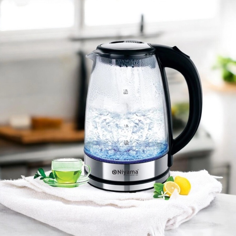 Picture of Glass Electric Tea Kettle 1.8L, 1500W LED Light Design, BPA-Free with Stainless Steel Base, Auto Shut-Off & Boil-Dry Protection, Cordless Portable Water Boiler, Multiple Colors, 220V 50Hz for Fast Boiling.-Multicolor