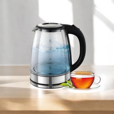 Picture of Electric Tea Maker with Durable Glass Body – 1.8L Smart Water Kettle, 1850-2200W, 220V, 50Hz, Multiple Color Options, Fast Boil Feature, Ideal Home Appliance for Tea, Coffee, and Hot Water (1 Pc)-Multicolor