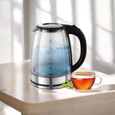 Picture of Electric Tea Maker with Durable Glass Body – 1.8L Smart Water Kettle, 1850-2200W, 220V, 50Hz, Multiple Color Options, Fast Boil Feature, Ideal Home Appliance for Tea, Coffee, and Hot Water (1 Pc)-Multicolor