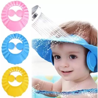 Picture of Baby Shower Cap Bathing Cap - 1 Pcs Soft Adjustable Visor Hat Safe Shampoo Shower Bathing Protection Bath Cap for Toddler, Baby, Kids, Children rcbsc12 (Bule+Yellow+Pink)