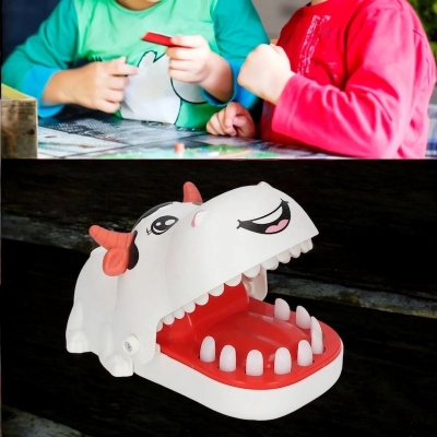 Picture of Cow-Shaped Push Teeth Game for Kids – Improve Reaction Time and Relieve Stress with This Funny Bite Finger Dentist Toy. Ideal for Parties, Travel, and Family Fun!-White