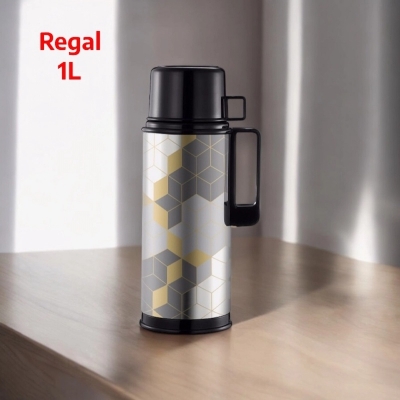 Picture of 1L Regal Flask - Stylish Silver Print Body, Double Wall Insulation, Leak-Proof Design, High-Quality Glass Refill, Portable, Eco-Friendly, Keeps Drinks Hot or Cold for 12-24 Hours-Multicolor