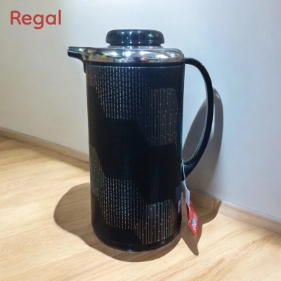 Picture of 1L Regal Flask - High-Quality Glass Refill, Leak-Proof, Double Wall Insulation, Stylish Black Print Body, Eco-Friendly Materials, Keeps Hot or Cold Beverages for 12-24 Hours, Plastic Handle-Multicolor