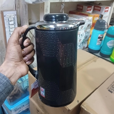 Picture of 1L Regal Flask - High-Quality Glass Refill, Leak-Proof, Double Wall Insulation, Stylish Black Print Body, Eco-Friendly Materials, Keeps Hot or Cold Beverages for 12-24 Hours, Plastic Handle-Multicolor
