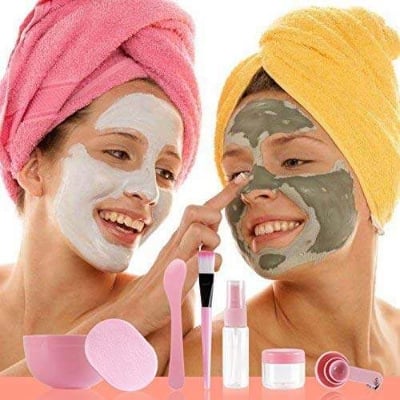 Picture of DIY Facemask Mixing Tool Kit with Big Volume  Bowl Spatula Brush Spray Bottle Puff Soaking Bottle Gauges Pack of 9 - Black Head Remover