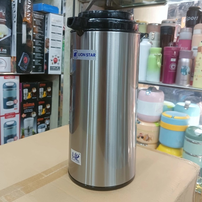 Picture of Leak-Proof Lion Star Flask - 1.6L with Double Wall Insulation, Glass Refill, Portable Design, Stylish Silver Body, Durable Plastic Handle, Eco-Friendly, Perfect for Hot & Cold Beverages-Multicolor