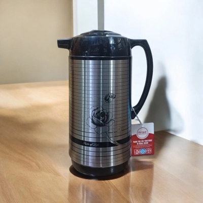 Picture of Regal 1L Flask - Double Wall Insulation, Leak-Proof, Stylish Silver Body, High-Quality Glass Refill for Purity, Eco-Friendly, Keeps Hot/Cold Beverages for 12-24 Hours, Portable Plastic Handle-Multicolor