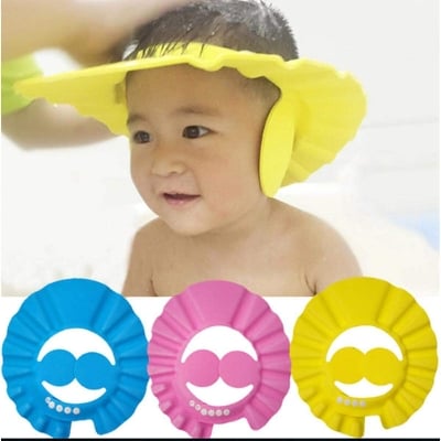 Picture of Baby Shower Cap Bathing Cap - 1 Pcs Soft Adjustable Visor Hat Safe Shampoo Shower Bathing Protection Bath Cap for Toddler, Baby, Kids, Children (Bule+Yellow+Pink)