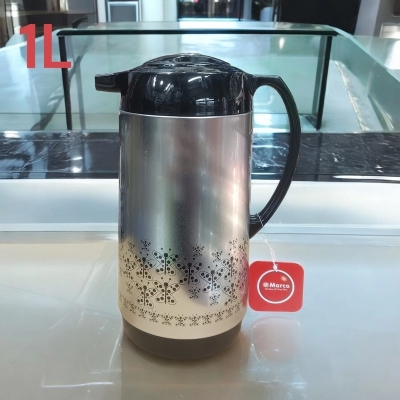 Picture of Marco 1L Flask - Stylish Silver Body, Double Wall Insulation, Leak-Proof, Glass Refill for Purity, Eco-Friendly, Keeps Drinks Hot or Cold for 12-24 Hours, Plastic Handle, Easy-to-Carry Design-Multicolor