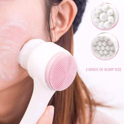 Picture of Cleansing Brush - 2 In 1 Soft Bristles Facial Cleaning Brush, Double-Sided Blackhead Exfoliator Brush Face Washing Massaging Deep Cleaning Brush (pink)