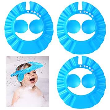Picture of Baby Shower Cap Bathing Cap - 1 Pcs Soft Adjustable Visor Hat Safe Shampoo Shower Bathing Protection Bath Cap for Toddler, Baby, Kids, Children (Bule+Yellow+Pink)